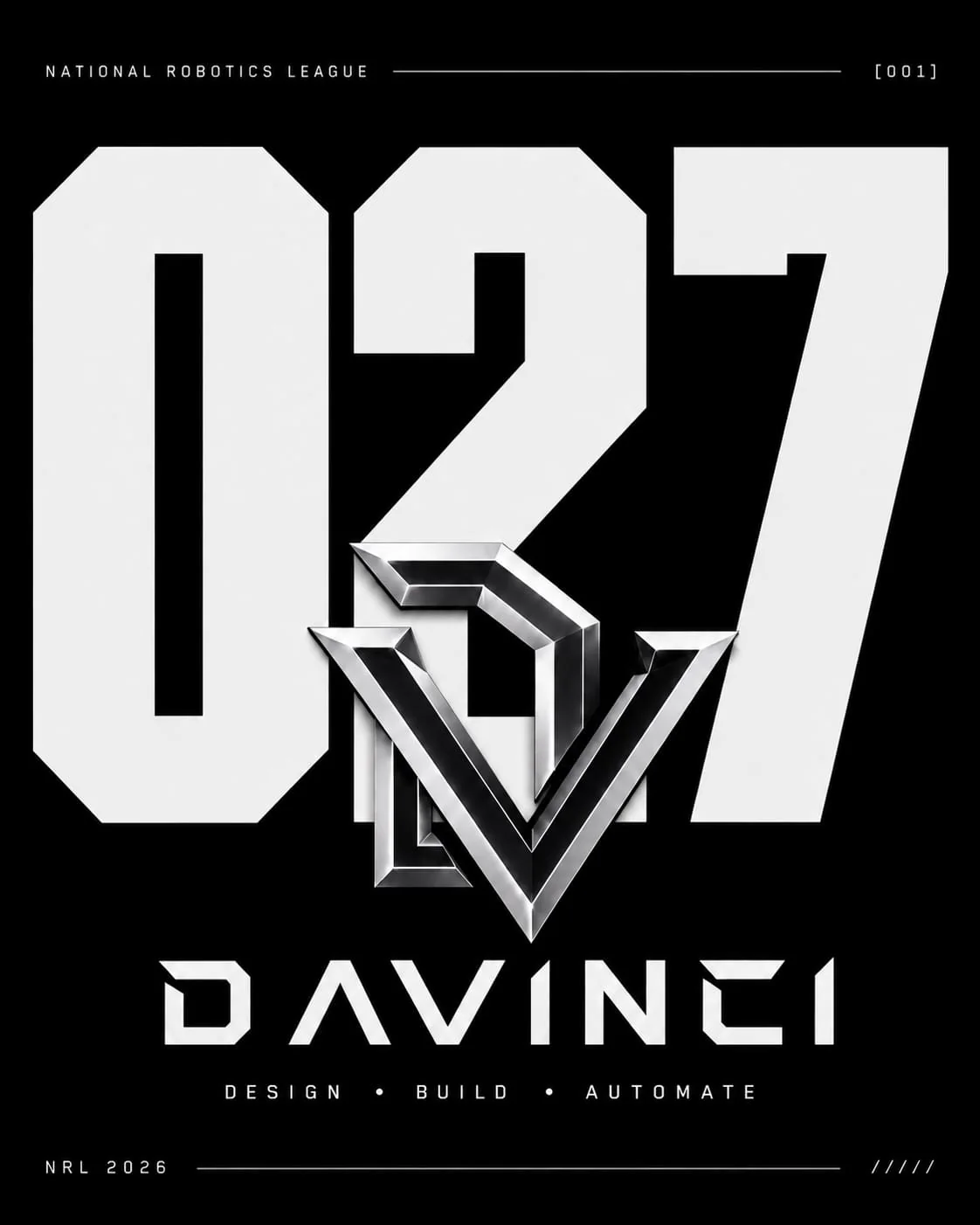 Black-and-white DaVinci 027 typography poster